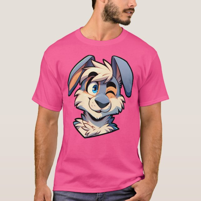 Niedlich Winking Anthro Furry Rabbit Art T-Shirt (Vorderseite)