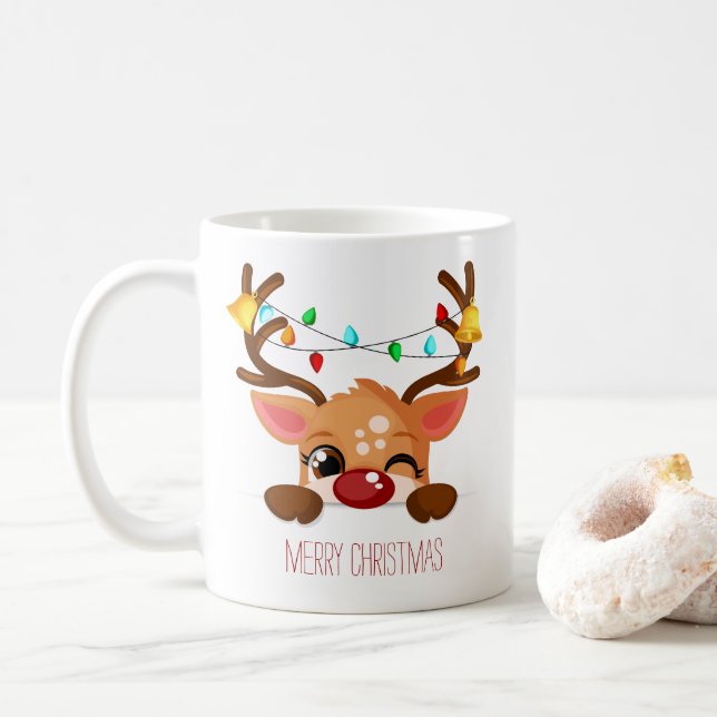 Niedlich Winking Rudolf Rentier mit Weihnachtsbele Kaffeetasse (Mit Donut)