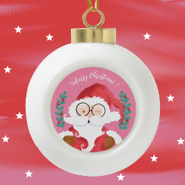 Niedlich Winking Santa Pink Frohe Weihnachtsdekora Keramik Kugel-Ornament