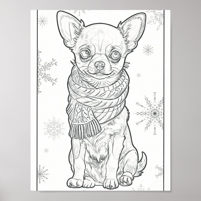 Niedlich Winter Chihuahua Farbseite Poster (Vorne)