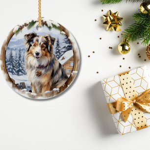 Niedlich Winter Christmas Australian Shepherd Keramik Ornament