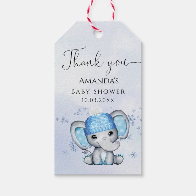 Niedlich Winter Elephant Baby Dusche Danke, dass S Geschenkanhänger (Vorderseite)