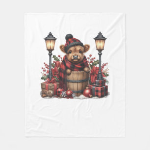 Niedlich Winter Highland Cow Red Kariert Lantern C Fleecedecke