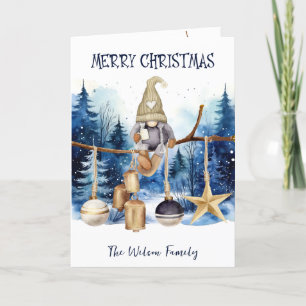 Niedlich Winter Lady Gnome Blauer Wald Frohe Weihn Feiertagskarte