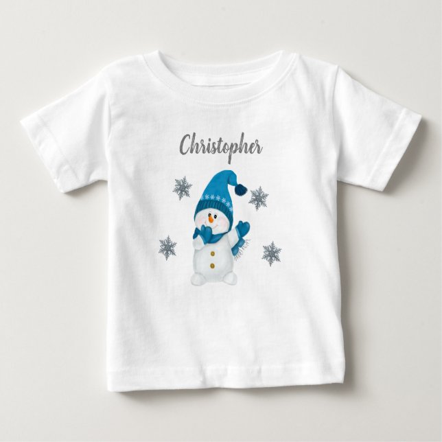 Niedlich Winter Little Snowman Snowflakes Baby Boy Baby T-shirt (Vorderseite)
