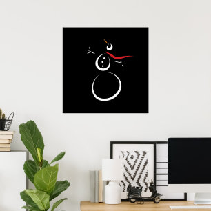 Niedlich Winter Snowman Black Poster