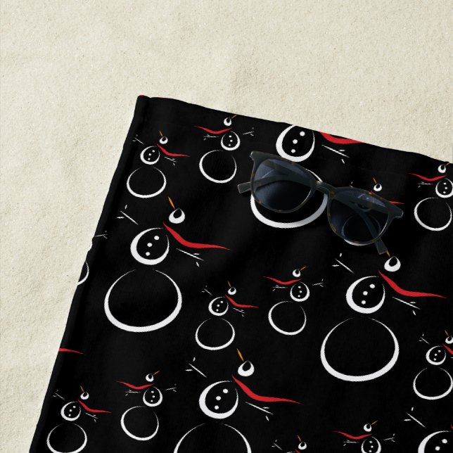 Niedlich Winter Snowman Pattern Schwarz Strandtuch (Beispiel)
