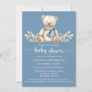 Niedlich Winter Teddy Bear Baby Dusche Blau Einladung