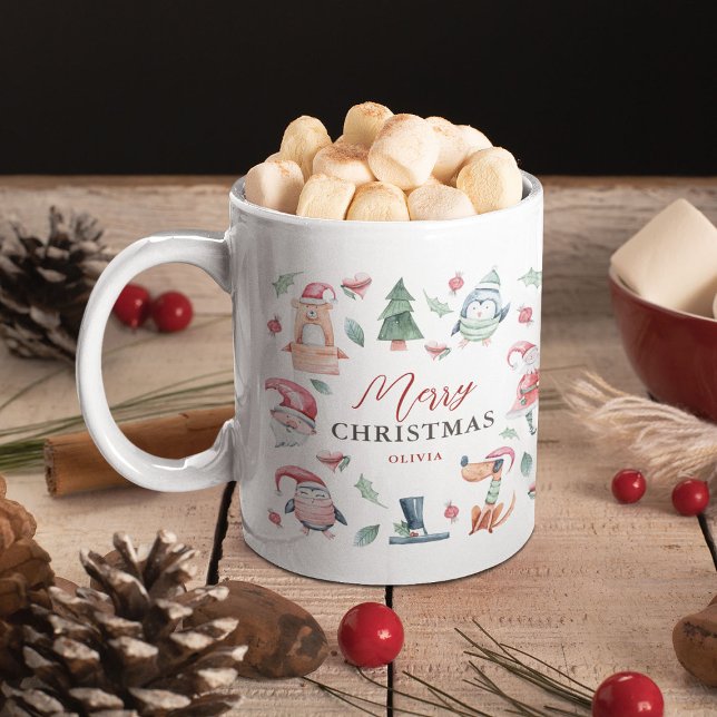 Niedlich Winter Wasserfarbe Frohe Weihnachten Kaffeetasse (Von Creator hochgeladen)