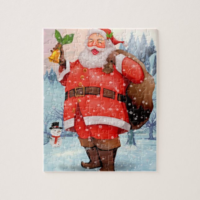 Niedlich Winter Watercolor Santa Claus Snowman Puzzle (Vertikal)