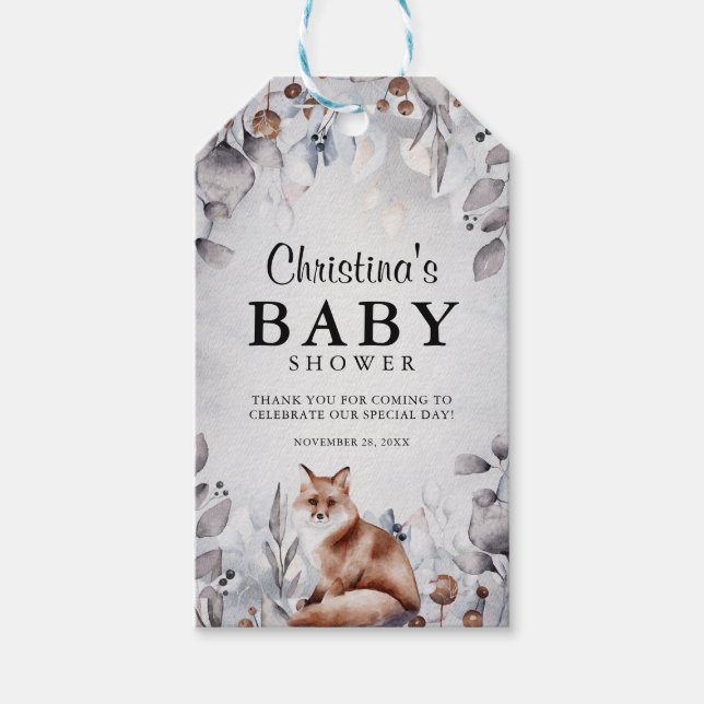 Niedlich Winter Woodland Watercolor Kinderdusche G Geschenkanhänger (Vorderseite)