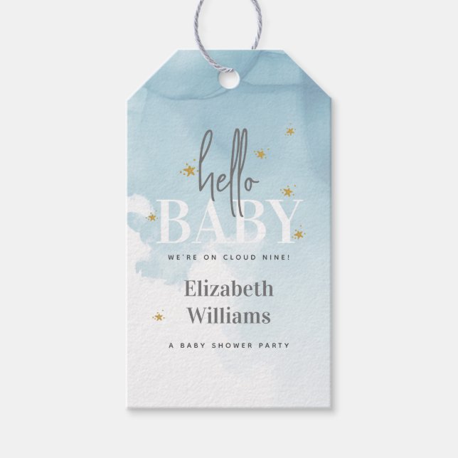 Niedlich Wir sind auf Cloud 9 Hello Baby Shower Geschenkanhänger (Vorderseite)