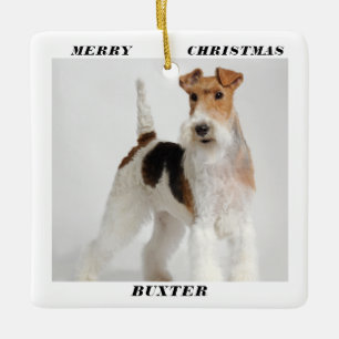 Niedlich Wire Fox Terrier Dog Foto Frohe Weihnacht Keramikornament