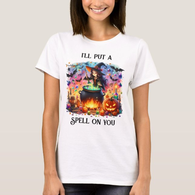 Niedlich Witch Stirring Cauldron T-Shirt (Vorderseite)