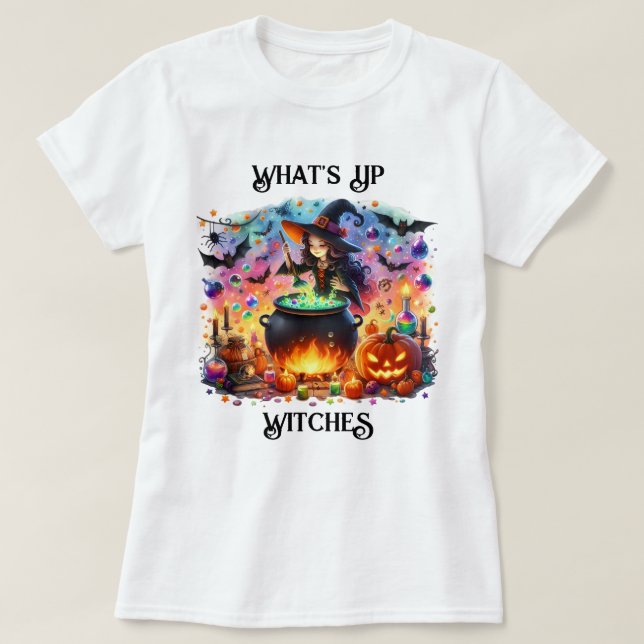 Niedlich Witch Stirring Cauldron T-Shirt (Design vorne)