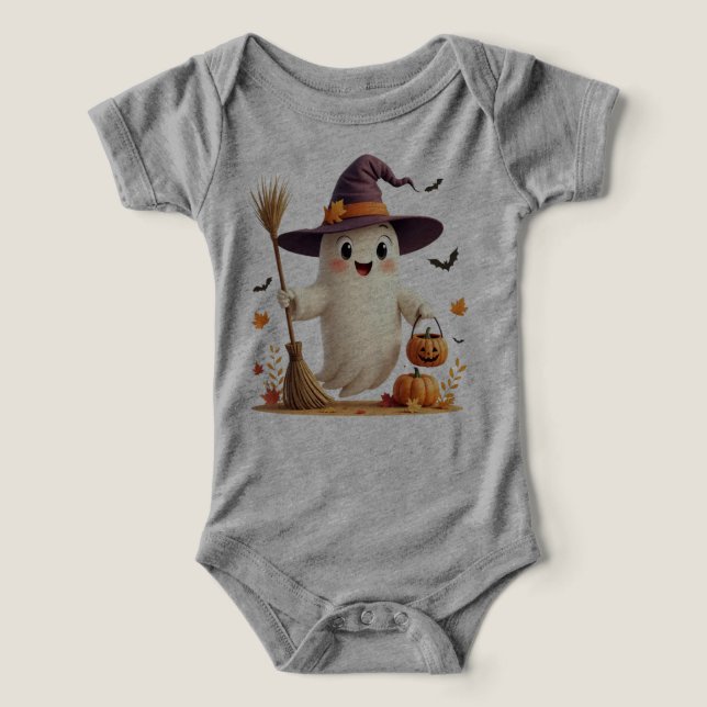 Niedlich Witchy Ghost Halloween Baby Bodysuit (Design Vorderseite)