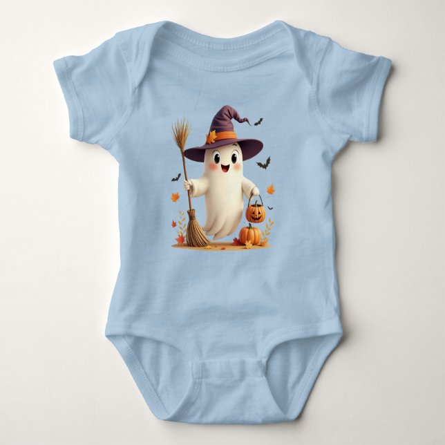 Niedlich Witchy Ghost Halloween Baby Bodysuit Strampler (Vorderseite)