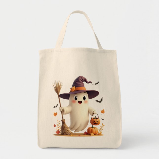 Niedlich Witchy Ghost Halloween Tragetasche (Vorne)