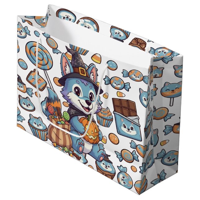 Niedlich Wolf Pack Halloween Große Geschenktüte (Vorderseite Schrägansicht)