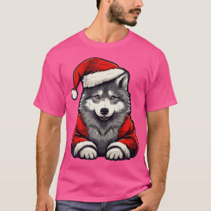 Niedlich Wolf Weihnachtswölfe Weihnachtsmannmütze T-Shirt