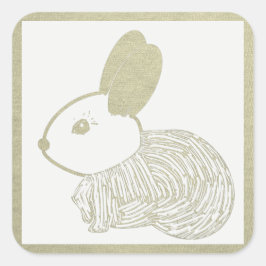 Niedlich Woodcut Bunny Quadratischer Aufkleber