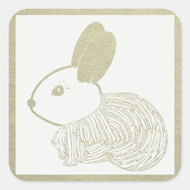 Niedlich Woodcut Bunny Quadratischer Aufkleber (Vorderseite)