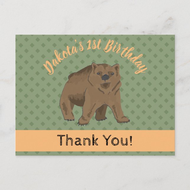 Niedlich Woodland Grizzly Bären Cub Danke Postkarte (Vorderseite)