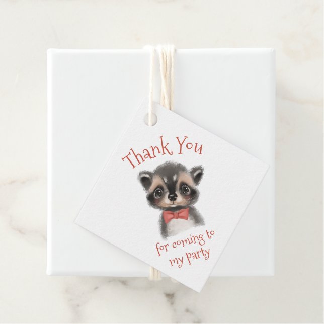 Niedlich Woodland Raccoon Bow Krawatte Vielen Dank Geschenkanhänger (Beispiel)
