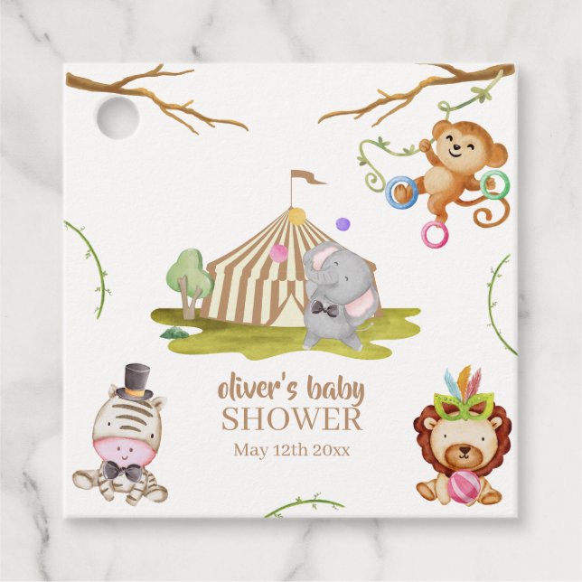 Niedlich Woodland Safari Animal Circus Baby Dusche Geschenkanhänger (Vorderseite)