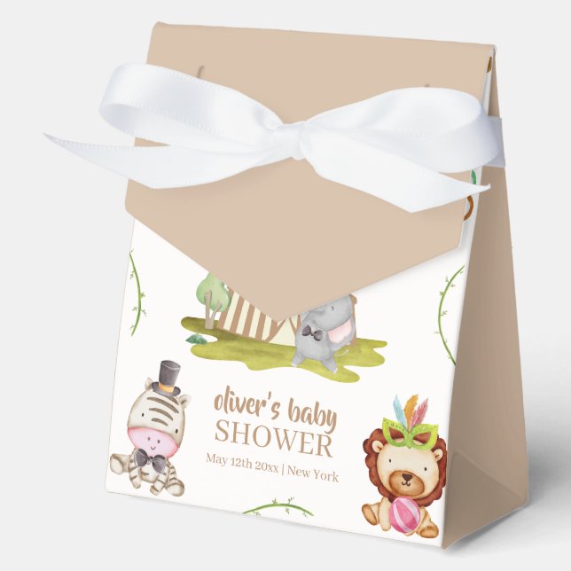 Niedlich Woodland Safari Animal Circus Baby Dusche Geschenkschachtel (Vorderseite)