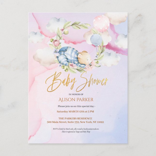 Niedlich Woodland Teddy Bärenjunge Babydusche Einl Postkarte (Vorderseite)