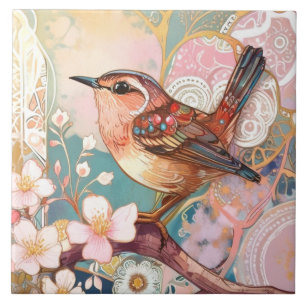 Niedlich Wren Bird Art Nouveau Deko Inspor Floral Fliese