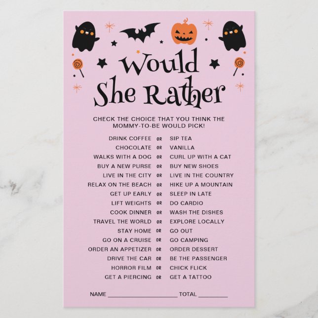 Niedlich würde sie eher Halloween Baby Shower Game (Vorderseite)