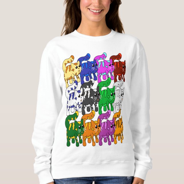 Niedlich Xmas Muster Kitten Crowd Sweatshirt (Vorderseite)