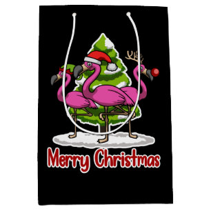 Niedlich Xmas Santa Flamingo Weihnachtsgeschenk Mittlere Geschenktüte