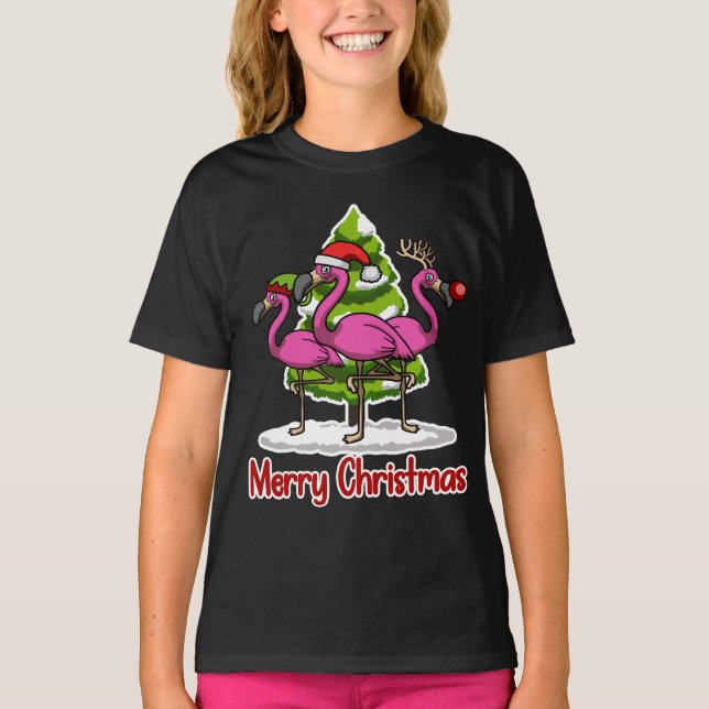 Niedlich Xmas Santa Flamingo Weihnachtsgeschenk T-Shirt (Vorderseite)