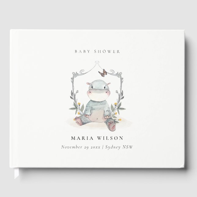 Niedlich Yellow Baby Hippo Foliage Balloon Babydus Gästebuch (Vorderseite)