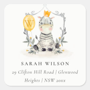 Niedlich Yellow Baby Zebra Foliage Balloon Anschri Quadratischer Aufkleber