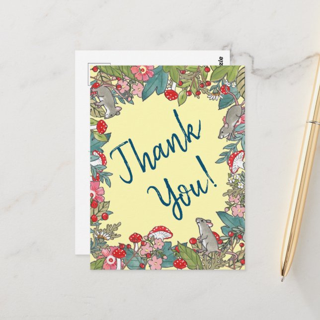 Niedlich Yellow Danke, Mäuse Mouse Woodland Postkarte (Vorderseite/Rückseite Beispiel)