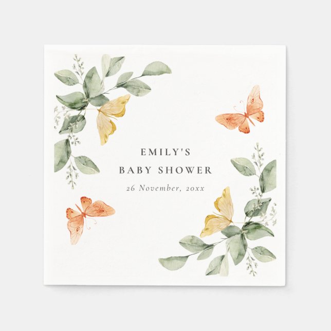 Niedlich Yellow Garden Foliage Butterflies Babydus Serviette (Vorderseite)