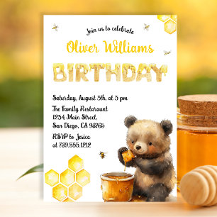 Niedlich Yellow Honey Bear Geburtstagsparty Einladung