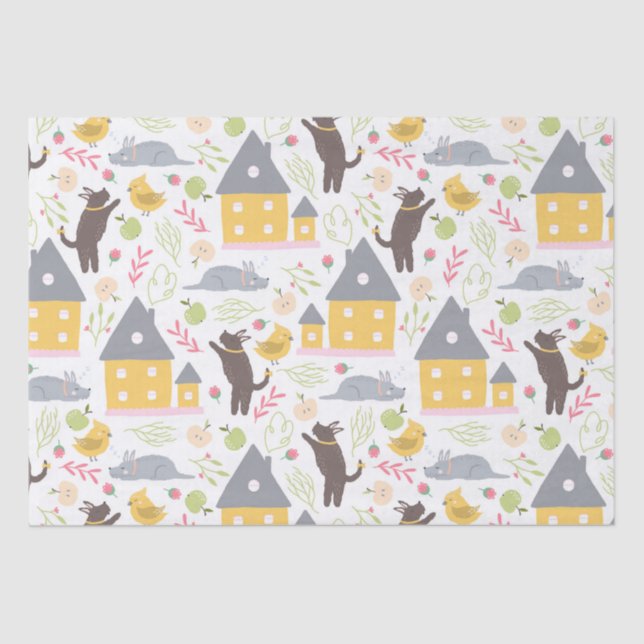 Niedlich Yellow House Puppy Bird Baby Dusche Seidenpapier (Vorderseite)