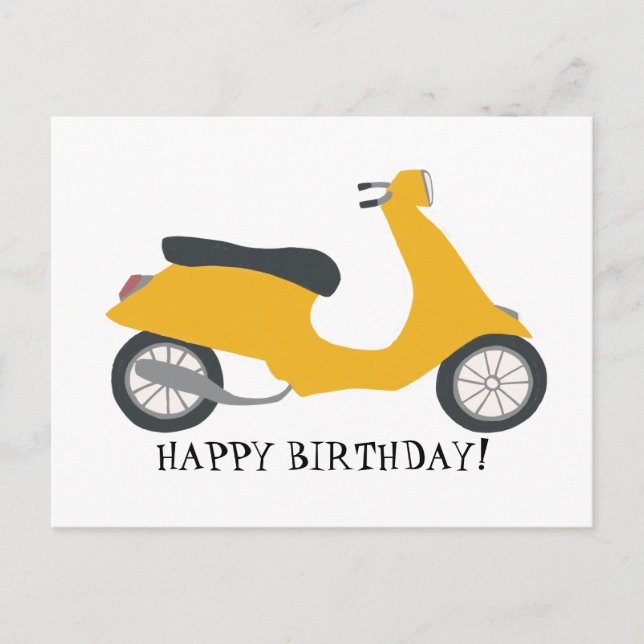 Niedlich Yellow Scooter HAPPY BIRTHDAY CUSTOM Postkarte (Vorderseite)