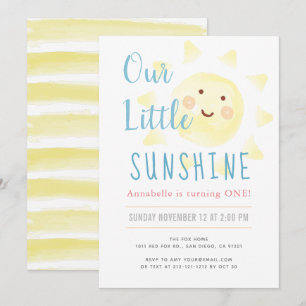 Niedlich Yellow Sunshine Girl 1. Geburtstag Party Einladung