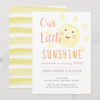 Niedlich Yellow Sunshine Girl Birthday Party Einladung