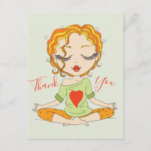 Niedlich Yoga Girl Danke Orange Hair Postcard Postkarte