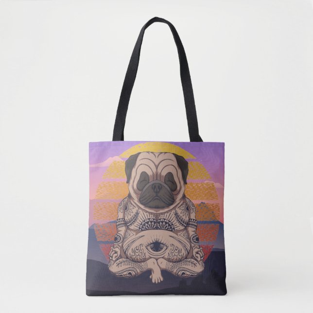 Niedlich Yoga Mops Tote Tasche (Vorderseite)