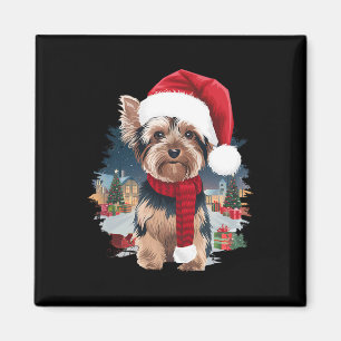 Niedlich Yorkie Dog Weihnachtsmannmütze Scarf Wint Magnet