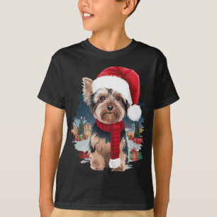 Niedlich Yorkie Dog Weihnachtsmannmütze Scarf Wint T-Shirt