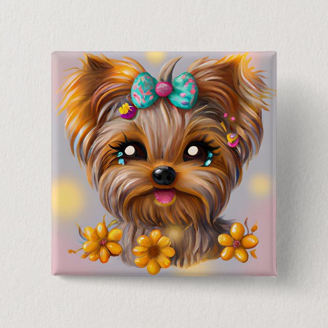 Niedlich Yorkie Kawaii Puppy Button (Vorderseite)